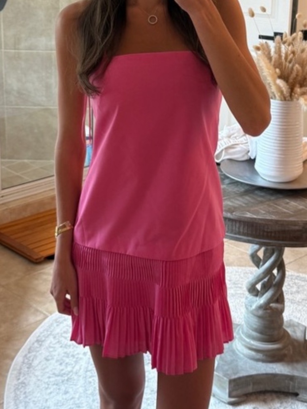 NWT Milly Hot Pink Mini Dress with Pleated Skirt